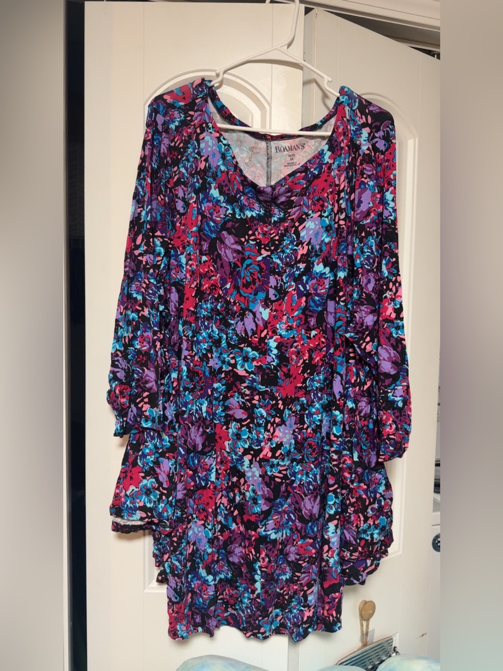 Roaman's Purple Multi Floral Tunic Blouse